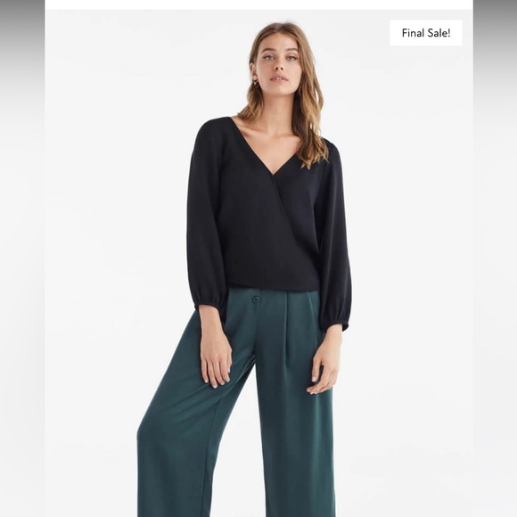 Vetta Capsule Gathered Sleeve Wrap Top Black - Picture 4 of 9